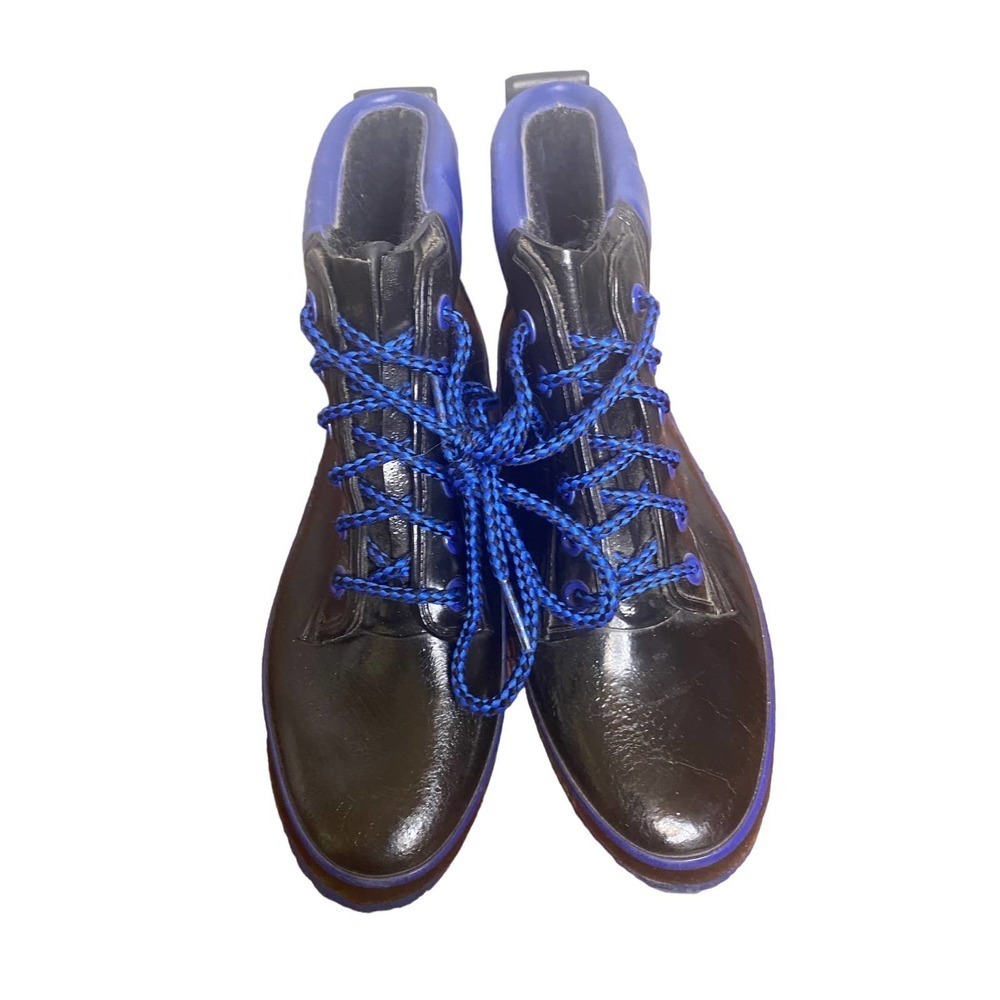 Unisex VINTAGE Lined Black and Blue Leather Punk Emo Boots 8